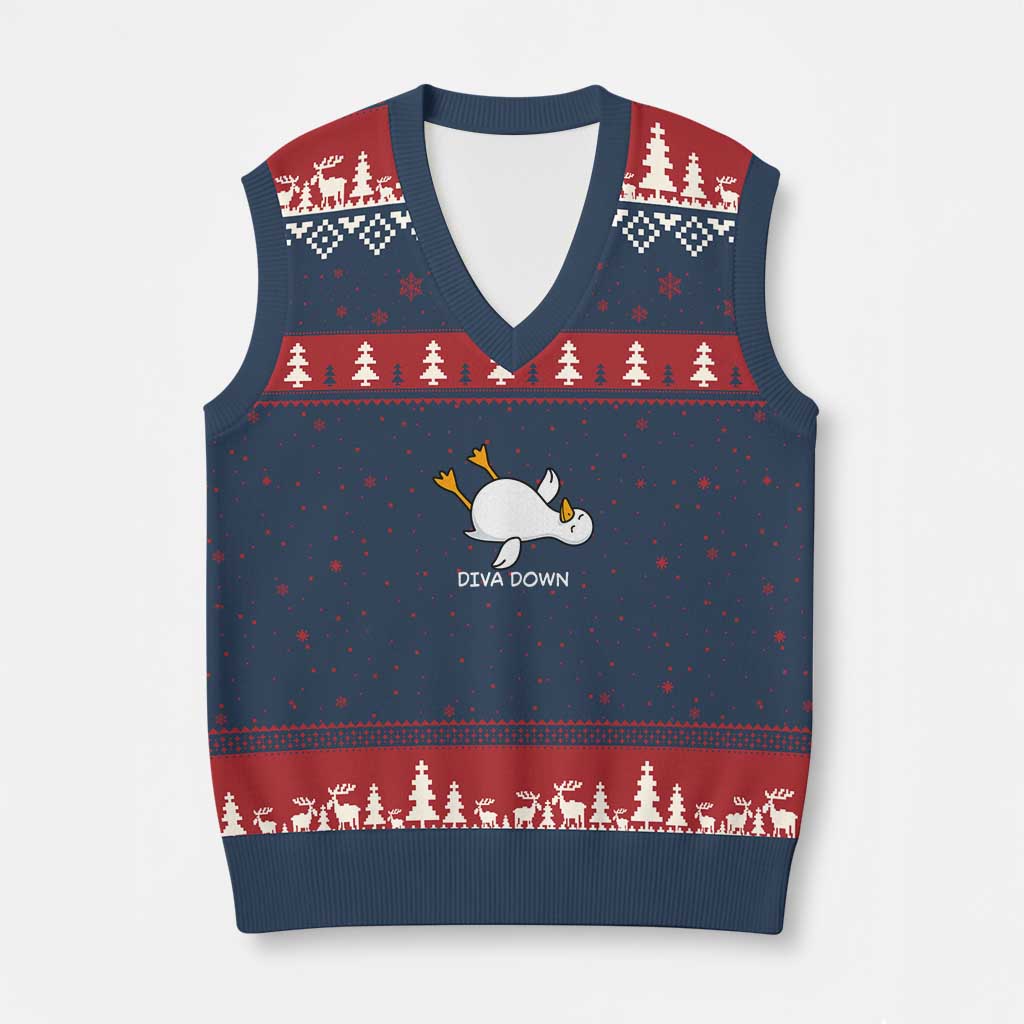 Diva Down Silly Goose V-Neck Knit Sweater Vest Funny Sarcastic Animal Meme