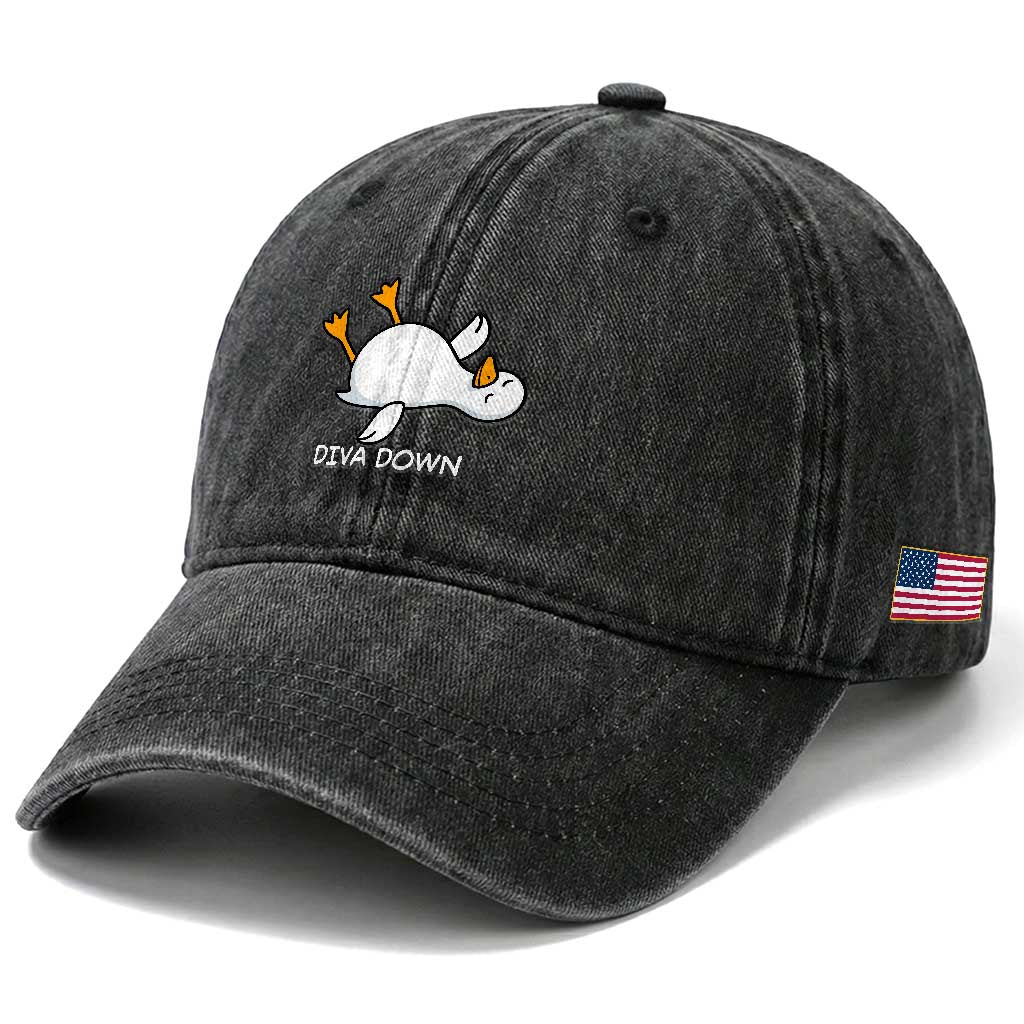 Diva Down Silly Goose Washed Cotton Baseball Cap Funny Sarcastic Animal Meme