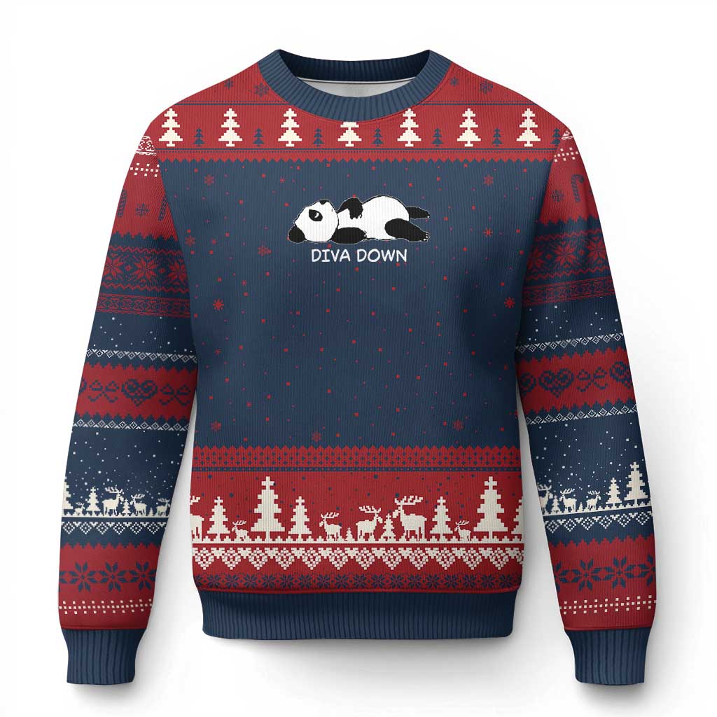 Diva Down Ugly Christmas Sweater Funny Lazy Panda Meme