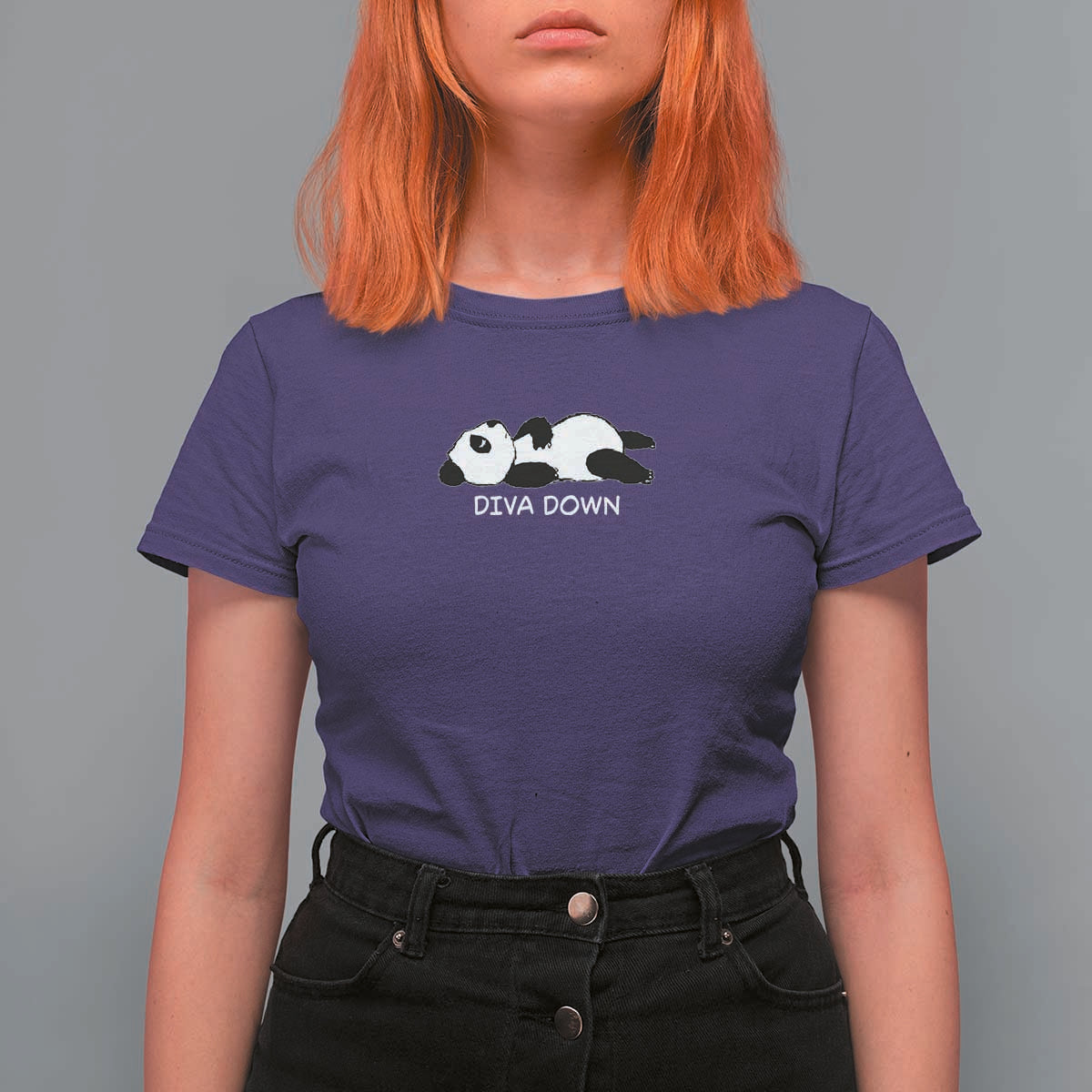 Diva Down T Shirt For Women Funny Lazy Panda Meme