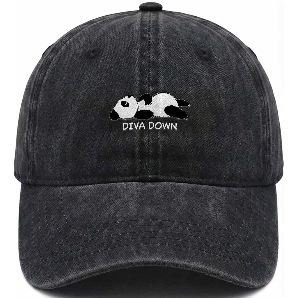Diva Down Washed Cotton Baseball Cap Funny Lazy Panda Meme
