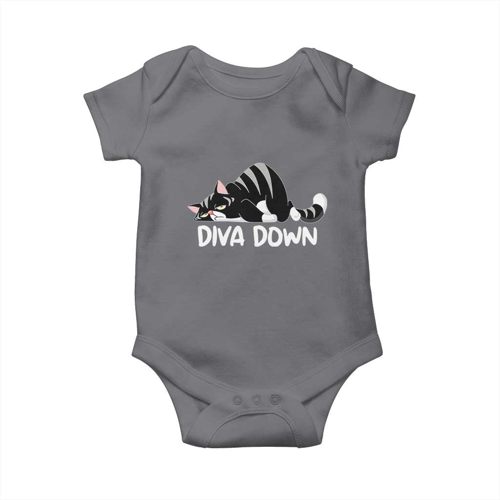 Diva Down Baby Onesie Funny Sarcastic Cat Meme