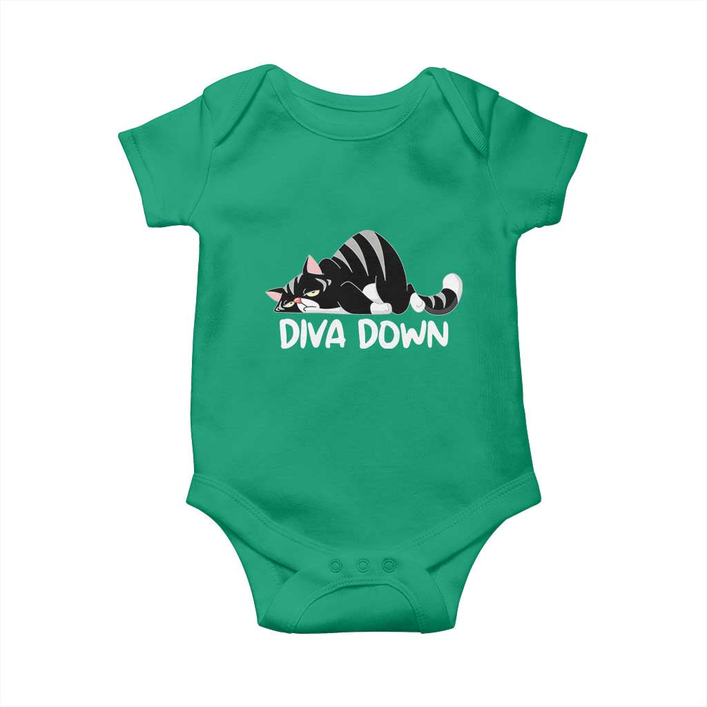 Diva Down Baby Onesie Funny Sarcastic Cat Meme