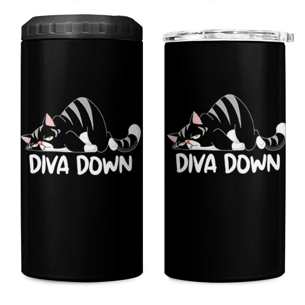 Diva Down 4 in 1 Can Cooler Tumbler Funny Sarcastic Cat Meme