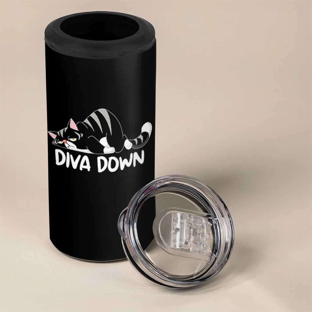 Diva Down 4 in 1 Can Cooler Tumbler Funny Sarcastic Cat Meme