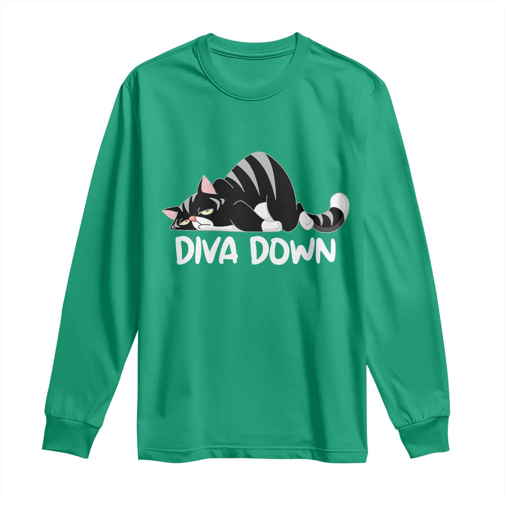 Diva Down Long Sleeve Shirt Funny Sarcastic Cat Meme