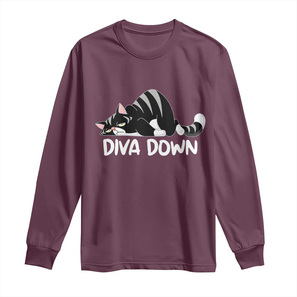 Diva Down Long Sleeve Shirt Funny Sarcastic Cat Meme