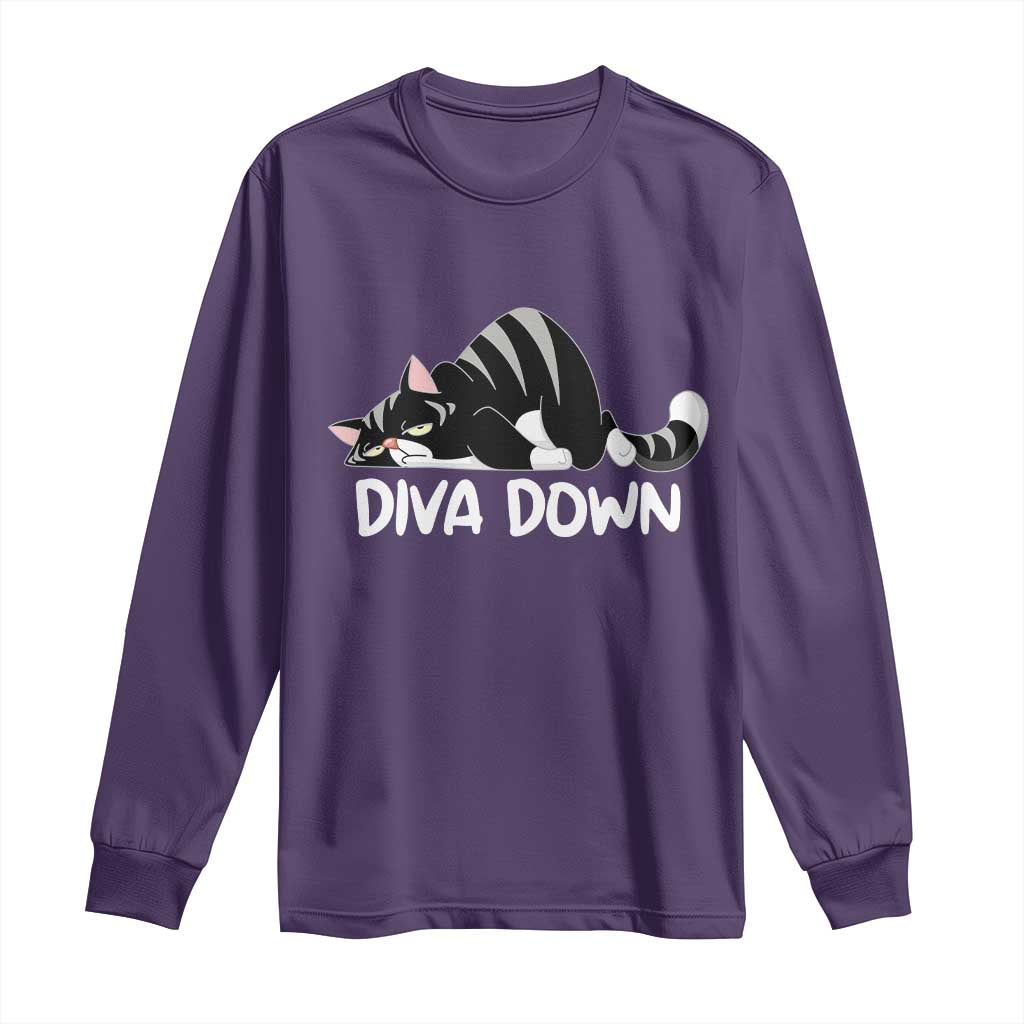Diva Down Long Sleeve Shirt Funny Sarcastic Cat Meme