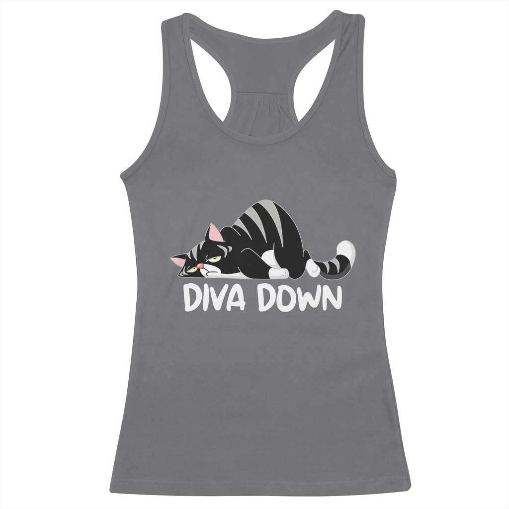 Diva Down Racerback Tank Top Funny Sarcastic Cat Meme