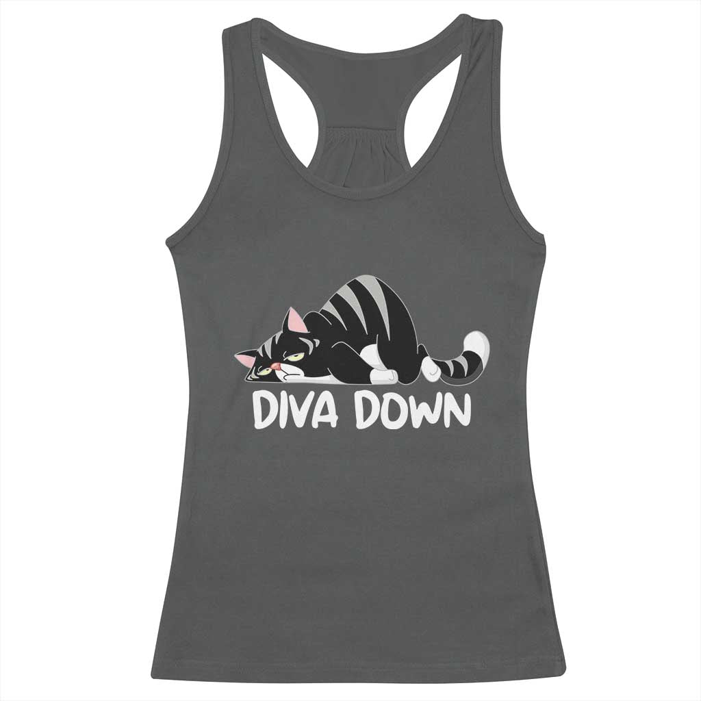 Diva Down Racerback Tank Top Funny Sarcastic Cat Meme
