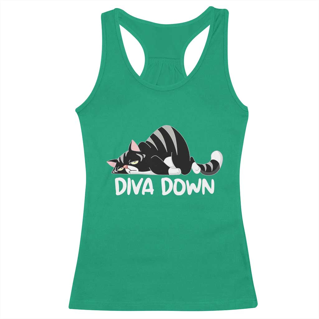 Diva Down Racerback Tank Top Funny Sarcastic Cat Meme