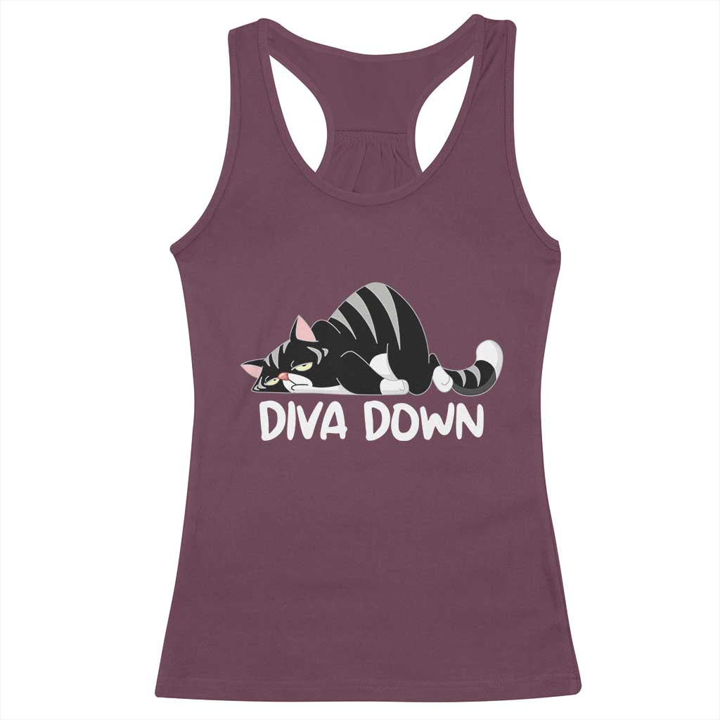 Diva Down Racerback Tank Top Funny Sarcastic Cat Meme