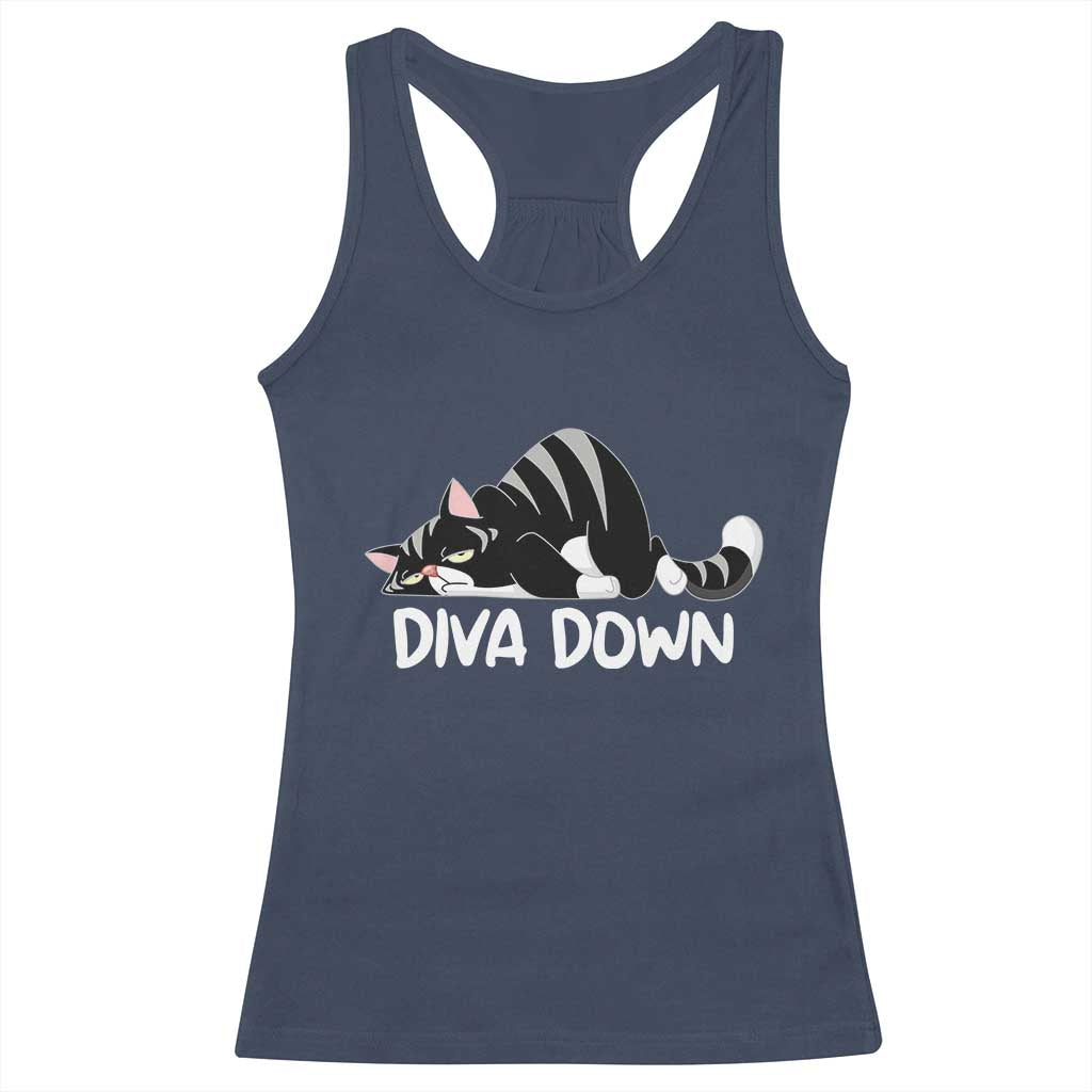 Diva Down Racerback Tank Top Funny Sarcastic Cat Meme