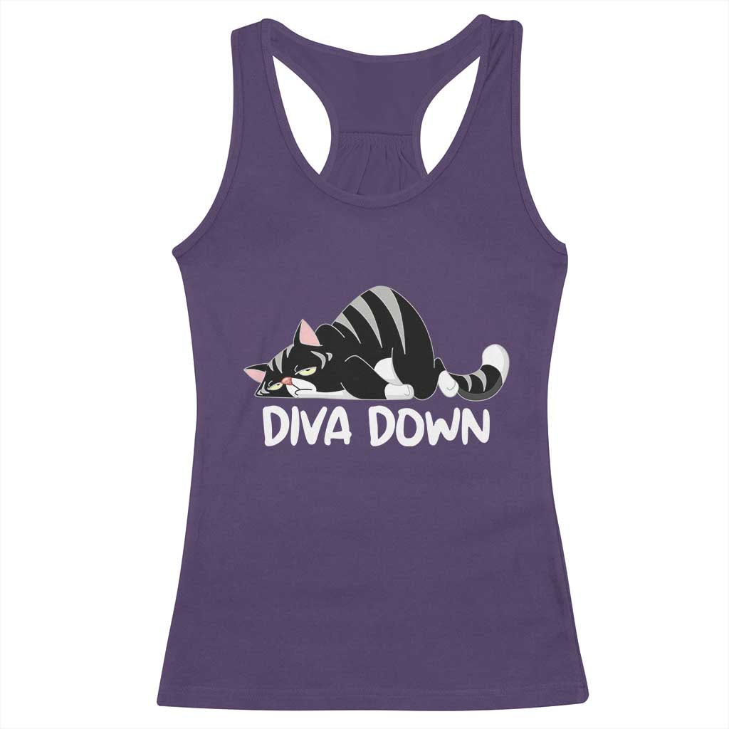 Diva Down Racerback Tank Top Funny Sarcastic Cat Meme