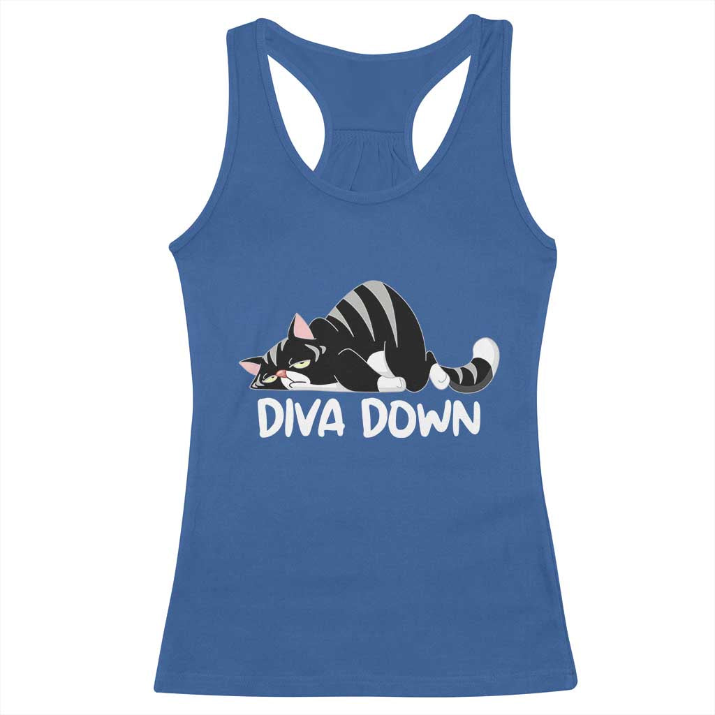 Diva Down Racerback Tank Top Funny Sarcastic Cat Meme