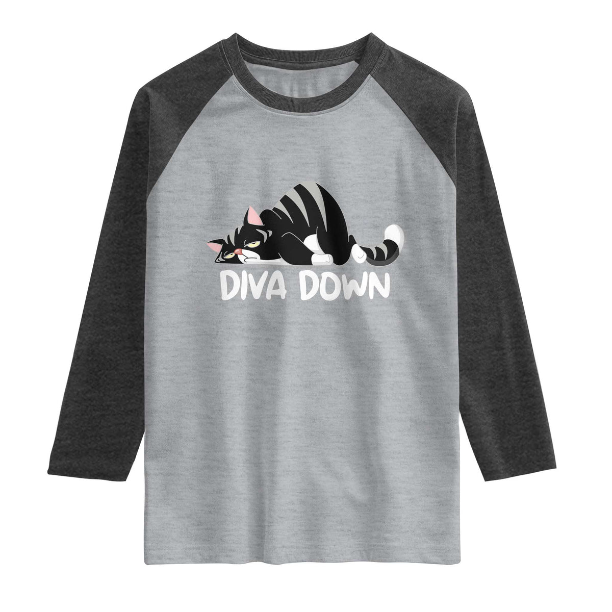 Diva Down Raglan Shirt Funny Sarcastic Cat Meme