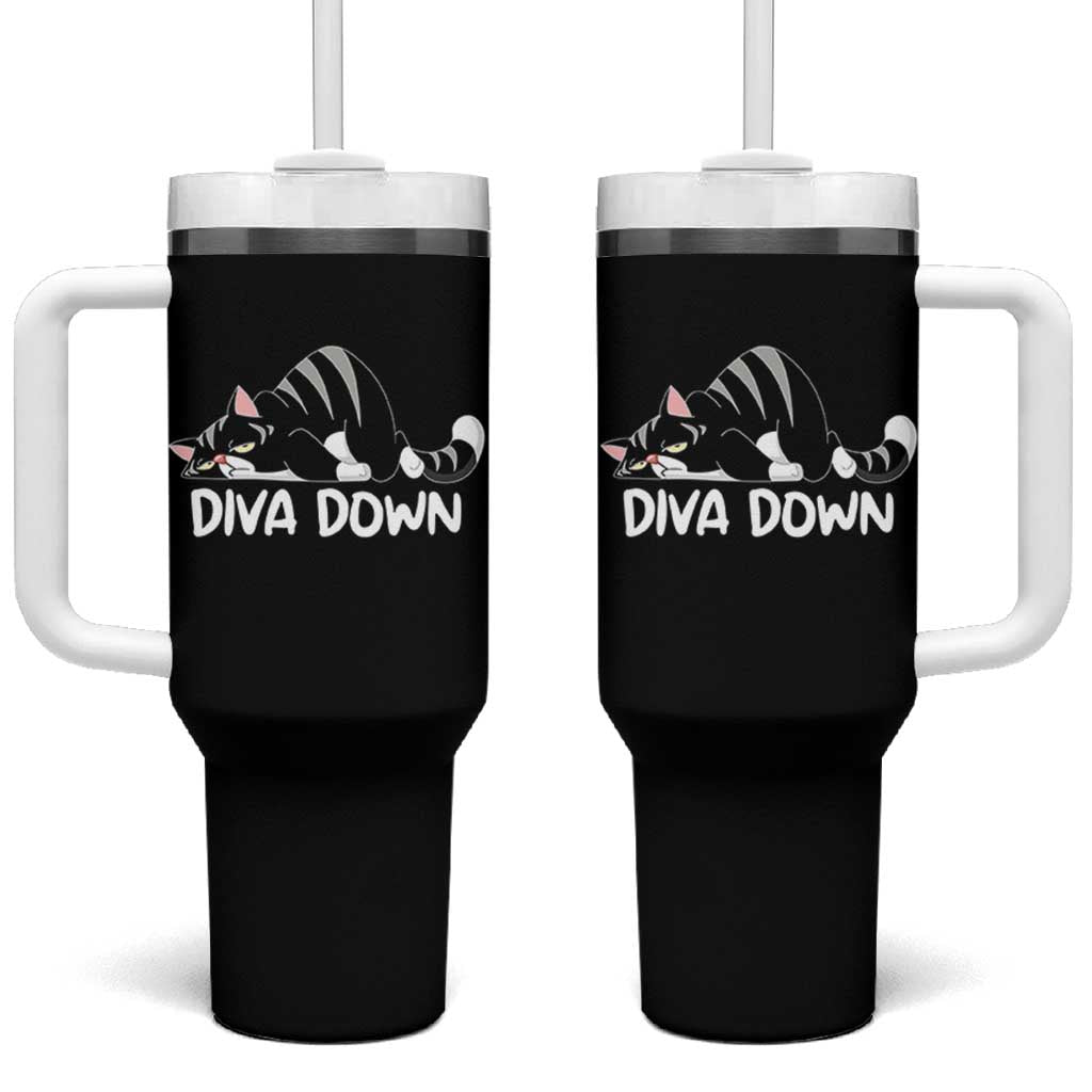 Diva Down Tumbler With Handle Funny Sarcastic Cat Meme