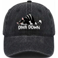 Diva Down Washed Cotton Baseball Cap Funny Sarcastic Cat Meme