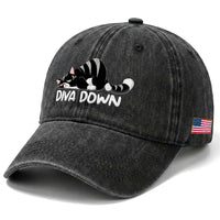 Diva Down Washed Cotton Baseball Cap Funny Sarcastic Cat Meme