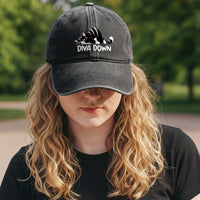 Diva Down Washed Cotton Baseball Cap Funny Sarcastic Cat Meme