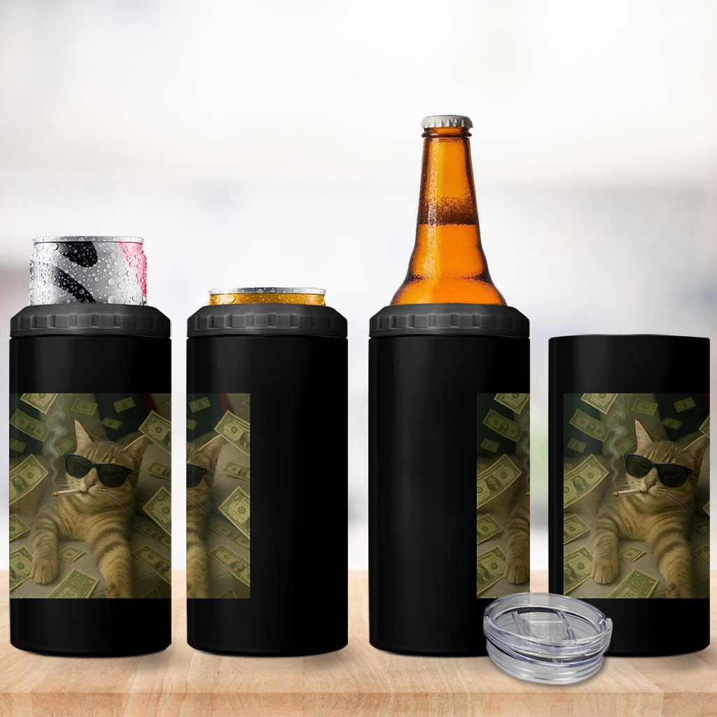 Funny Smoking Cat Selfie Meme 4 in 1 Can Cooler Tumbler Gen Z Joke - Wonder Print Shop