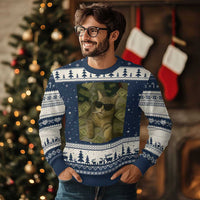 Funny Smoking Cat Selfie Meme Ugly Christmas Sweater Gen Z Joke - Wonder Print Shop