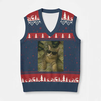Funny Smoking Cat Selfie Meme V-Neck Knit Sweater Vest Gen Z Joke - Wonder Print Shop