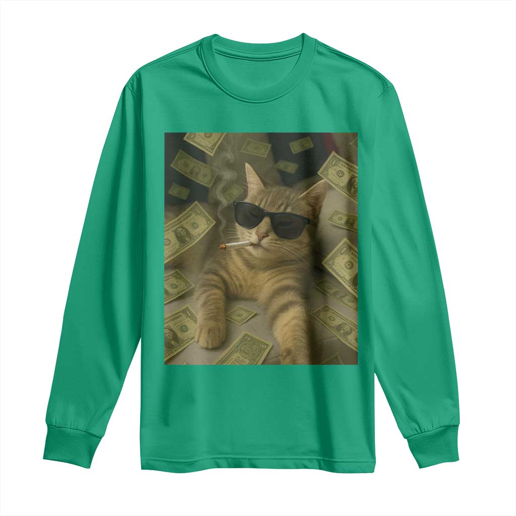 Funny Smoking Cat Selfie Meme Long Sleeve Shirt Gen Z Joke - Wonder Print Shop