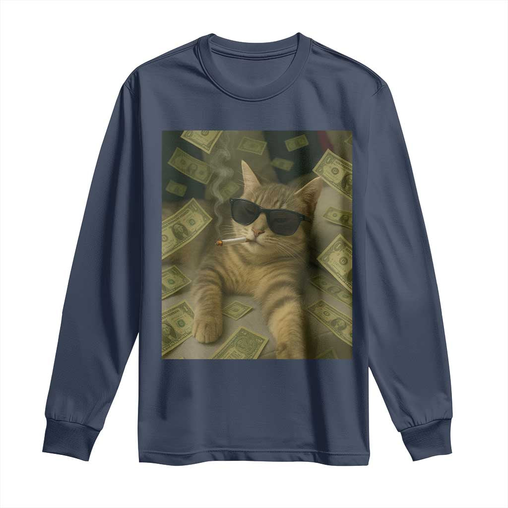 Funny Smoking Cat Selfie Meme Long Sleeve Shirt Gen Z Joke - Wonder Print Shop