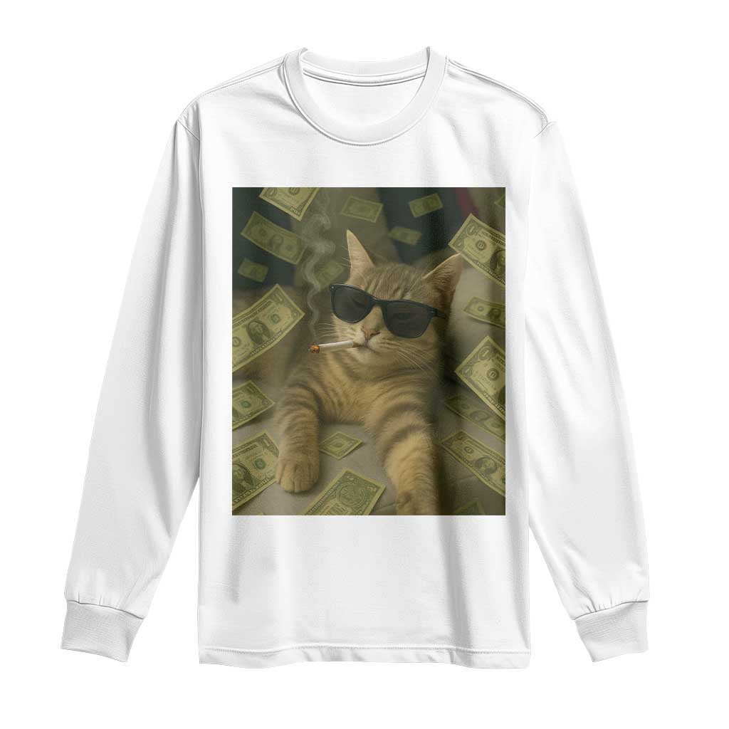 Funny Smoking Cat Selfie Meme Long Sleeve Shirt Gen Z Joke - Wonder Print Shop