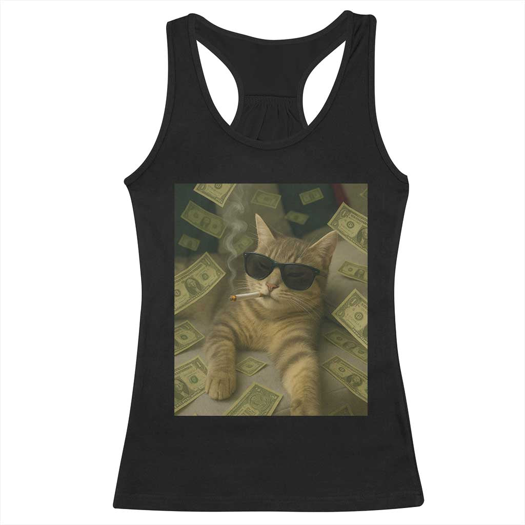 Funny Smoking Cat Selfie Meme Racerback Tank Top Gen Z Joke - Wonder Print Shop