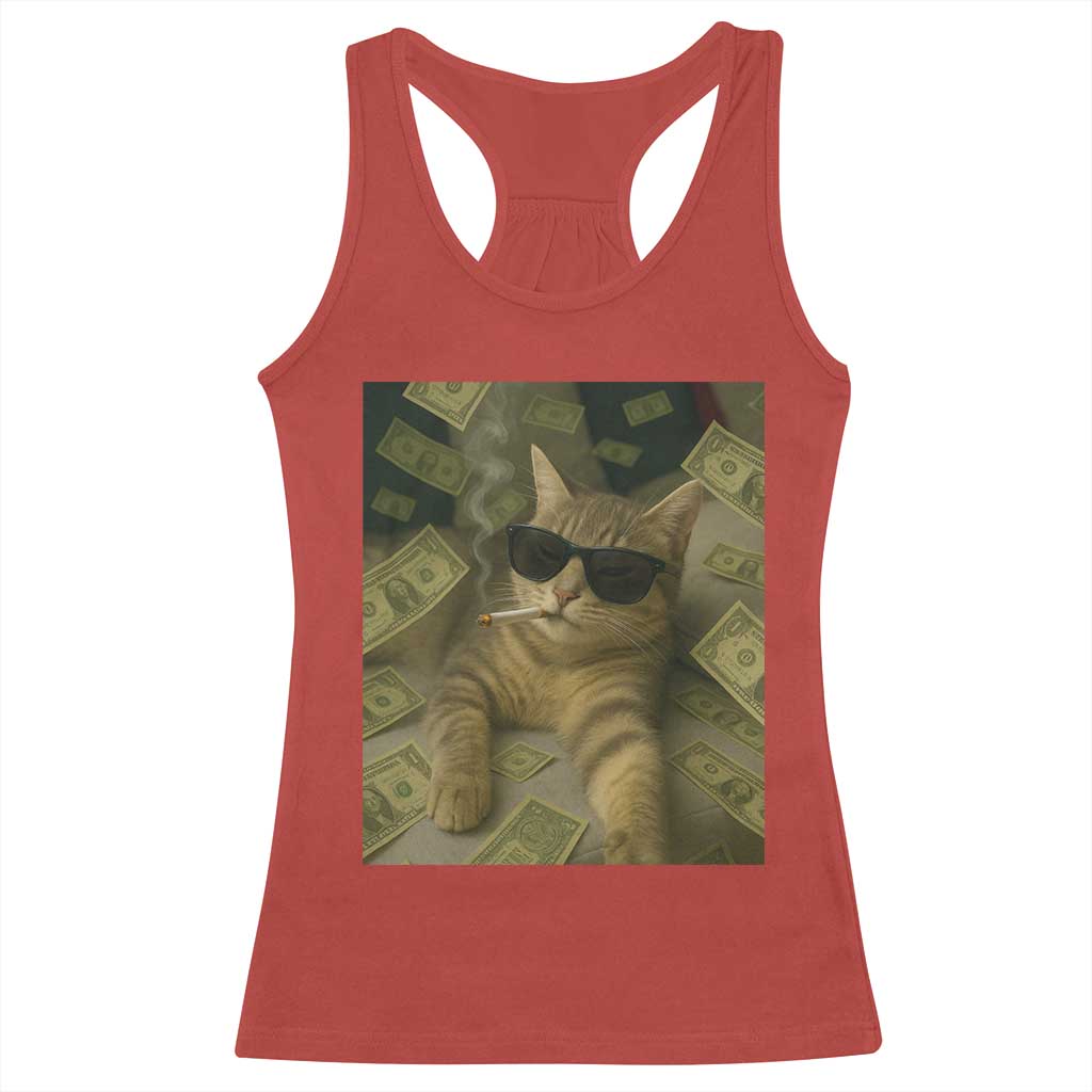 Funny Smoking Cat Selfie Meme Racerback Tank Top Gen Z Joke - Wonder Print Shop