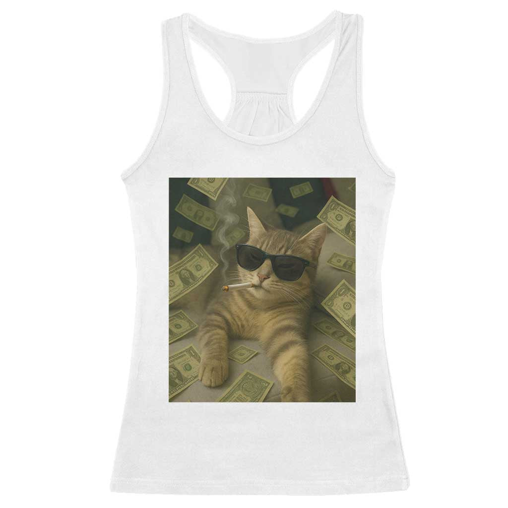 Funny Smoking Cat Selfie Meme Racerback Tank Top Gen Z Joke - Wonder Print Shop