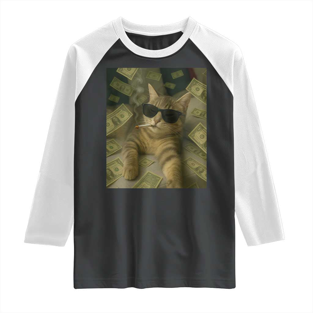 Funny Smoking Cat Selfie Meme Raglan Shirt Gen Z Joke - Wonder Print Shop