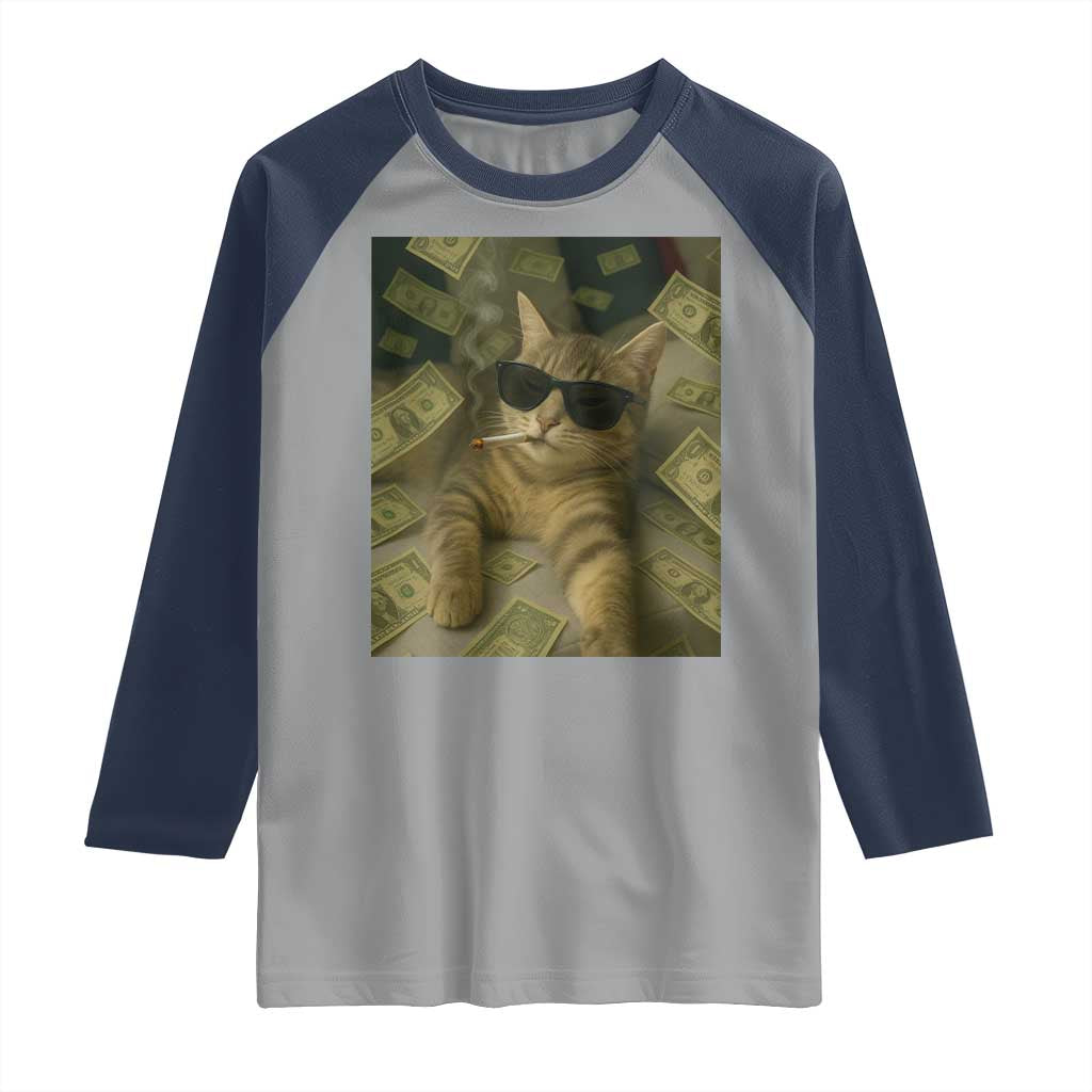 Funny Smoking Cat Selfie Meme Raglan Shirt Gen Z Joke - Wonder Print Shop