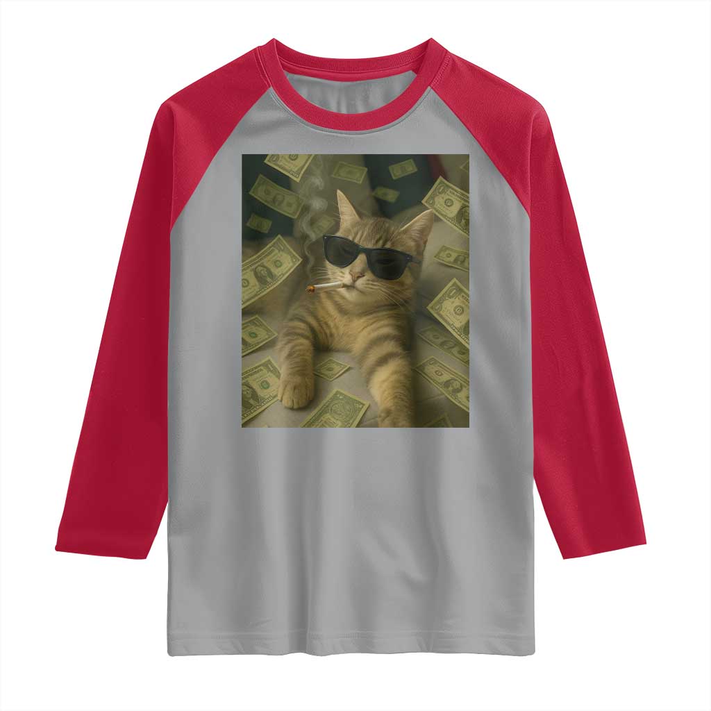 Funny Smoking Cat Selfie Meme Raglan Shirt Gen Z Joke - Wonder Print Shop
