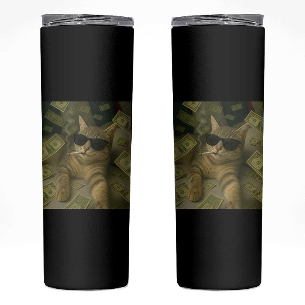 Funny Smoking Cat Selfie Meme Skinny Tumbler Gen Z Joke - Wonder Print Shop