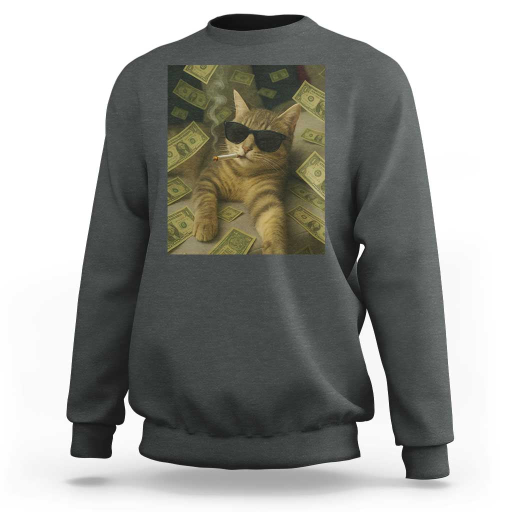 Funny Smoking Cat Selfie Meme Sweatshirt Gen Z Joke - Wonder Print Shop