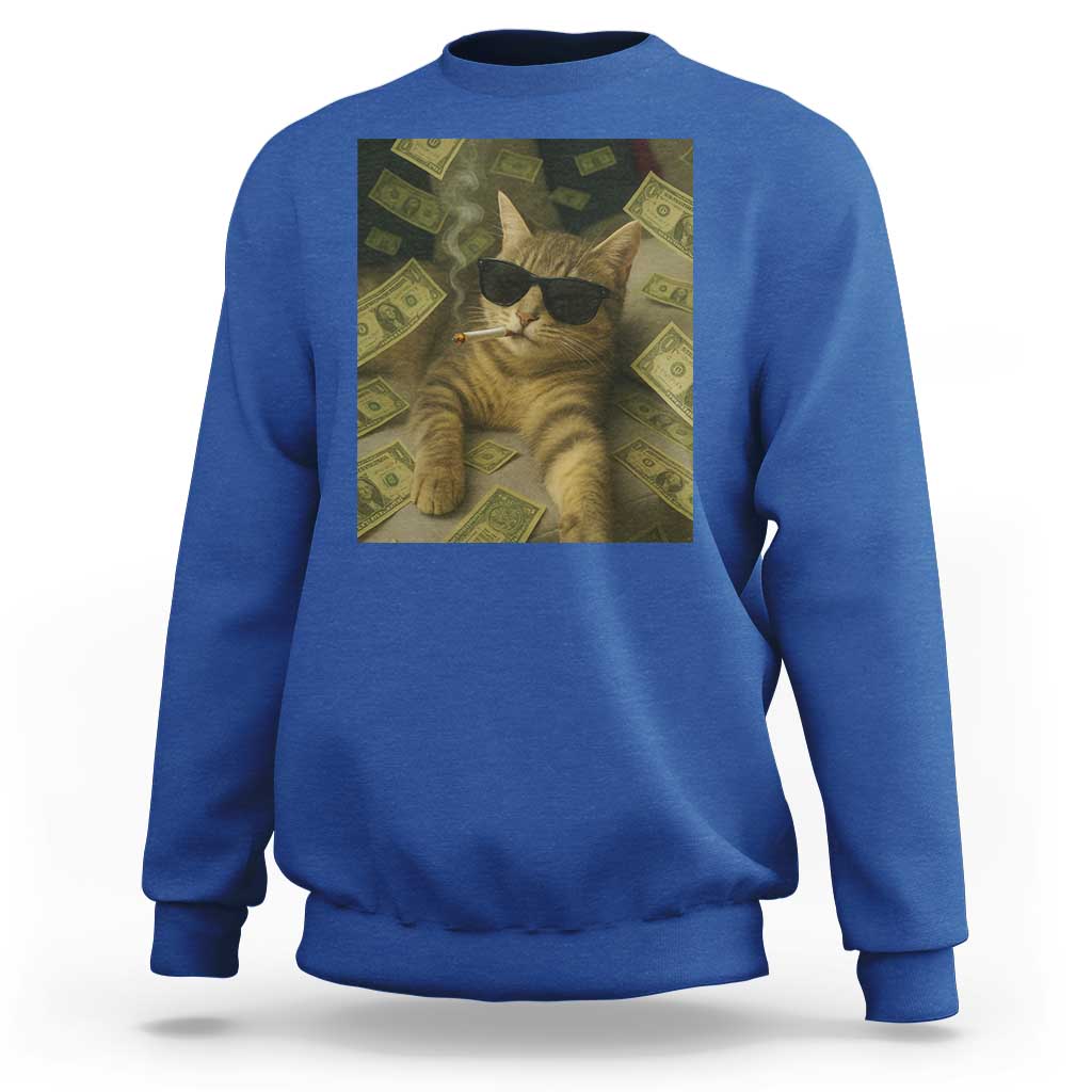 Funny Smoking Cat Selfie Meme Sweatshirt Gen Z Joke - Wonder Print Shop