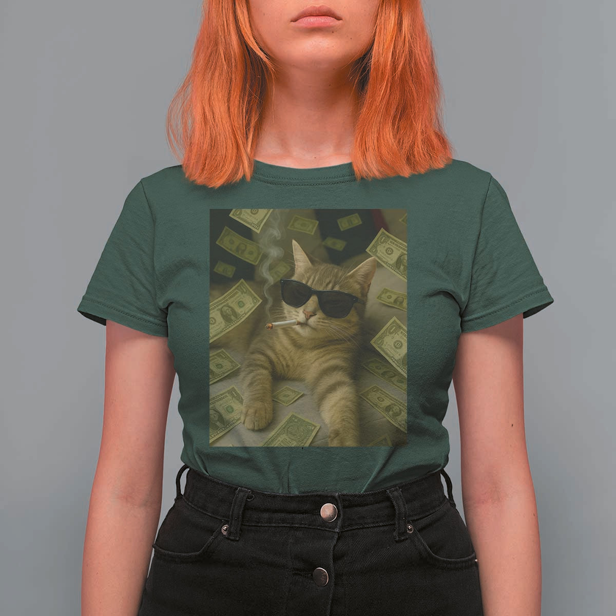 Funny Smoking Cat Selfie Meme T Shirt For Women Gen Z Joke - Wonder Print Shop