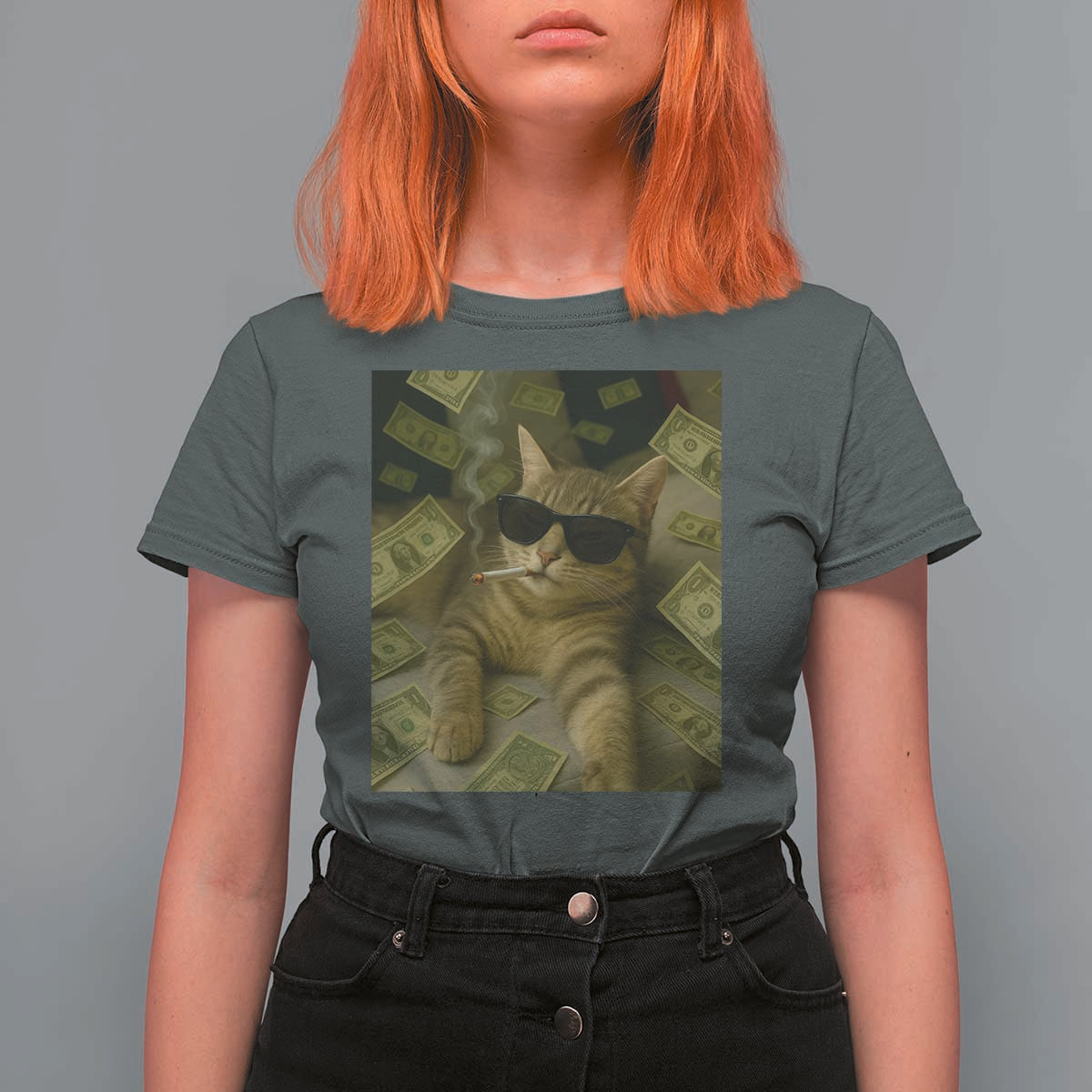Funny Smoking Cat Selfie Meme T Shirt For Women Gen Z Joke - Wonder Print Shop