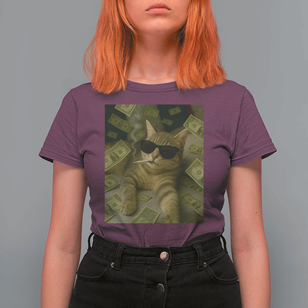 Funny Smoking Cat Selfie Meme T Shirt For Women Gen Z Joke - Wonder Print Shop
