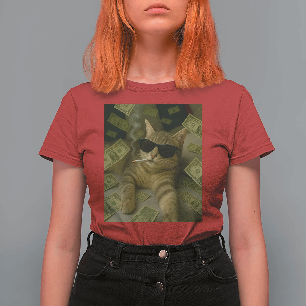 Funny Smoking Cat Selfie Meme T Shirt For Women Gen Z Joke - Wonder Print Shop