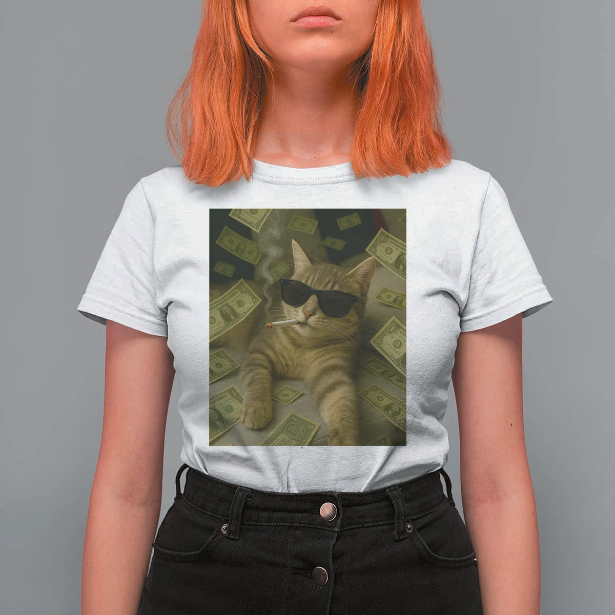 Funny Smoking Cat Selfie Meme T Shirt For Women Gen Z Joke - Wonder Print Shop