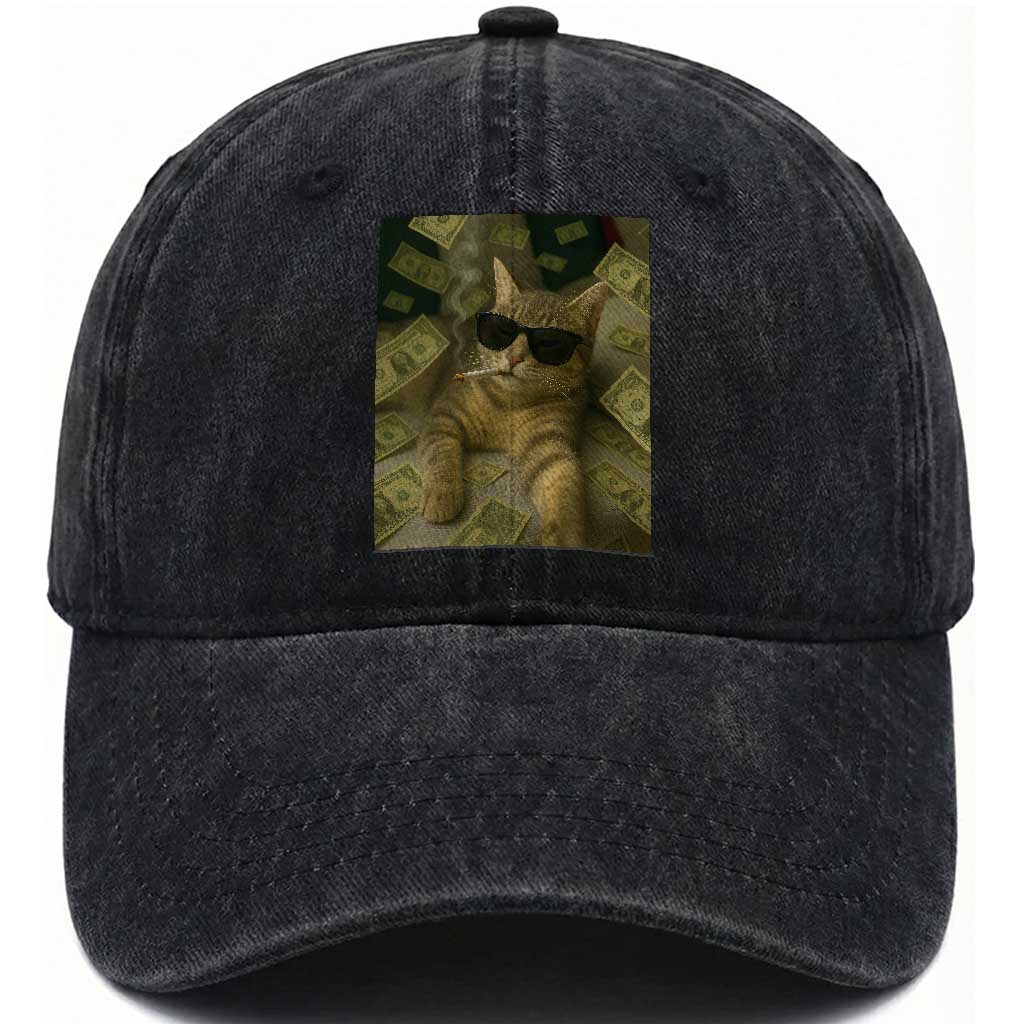 Funny Smoking Cat Selfie Meme Washed Cotton Baseball Cap Gen Z Joke