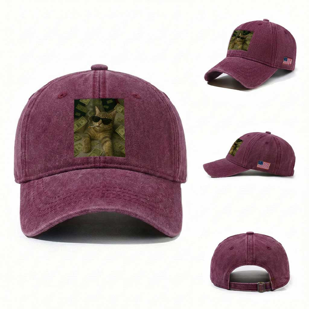Funny Smoking Cat Selfie Meme Washed Cotton Baseball Cap Gen Z Joke