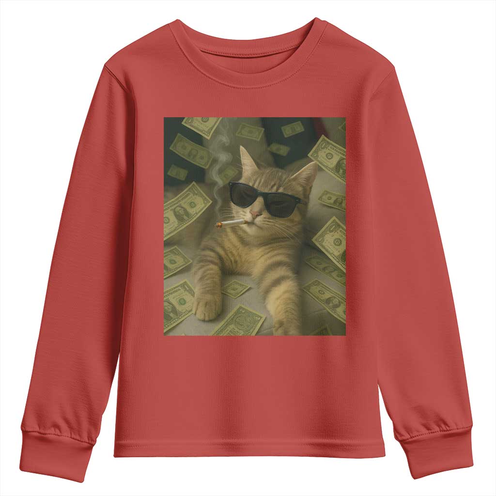 Funny Smoking Cat Selfie Meme Youth Sweatshirt Gen Z Joke - Wonder Print Shop