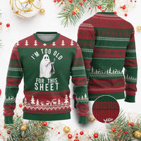 Funny Ghost Halloween Ugly Christmas Sweater I Am Too Old For This Sheet - Wonder Print Shop