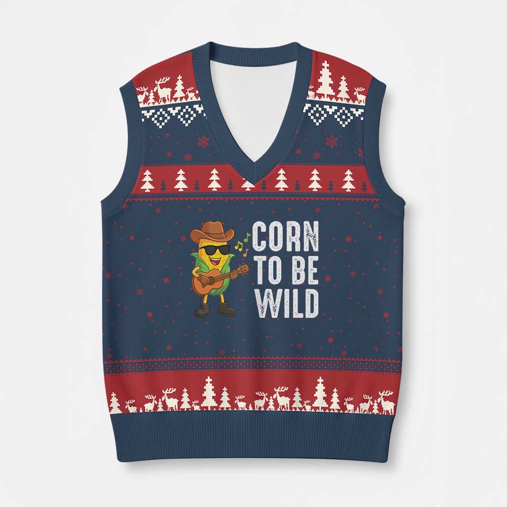 Corn To Be Wild V-Neck Knit Sweater Vest Funny Cowboy Cornboy - Wonder Print Shop