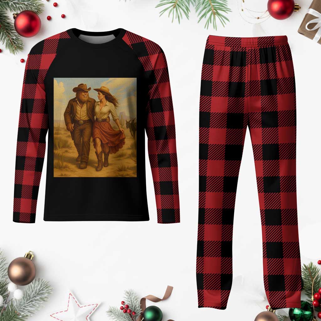 Cowboy Bigfoot Plaid Pajama Set Funny Sasquatch Dancing Cowgirl Western Country - Wonder Print Shop
